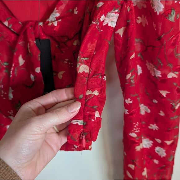 Lulu's red floral tie front long sleeve top - Picture 8 of 14